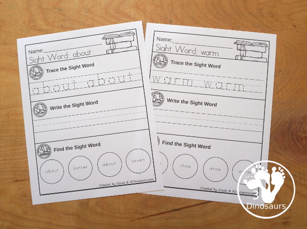 Sight Word Find & Trace Simple Third Grade Printable - All 41 Third Grade Sight Words - it has two lines of tracing the sight word and two lines of finding the sight words with simple and easy to use layout and not to much on the page to distract kids with examples of what they are doing for the sight word - 3Dinosaurs.com