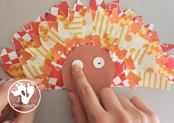 Torn Paper Turkey Craft For Thanksgiving - a fun torn paper craft you can make with kids. It is simple and easy to make - 3Dinosaurs.com