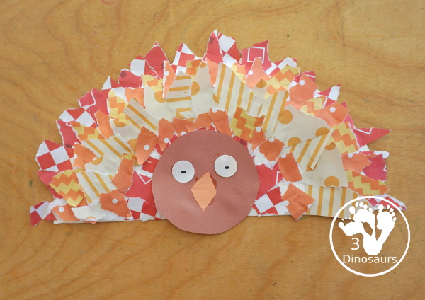 Torn Paper Turkey Craft For Thanksgiving - a fun torn paper craft you can make with kids. It is simple and easy to make - 3Dinosaurs.com