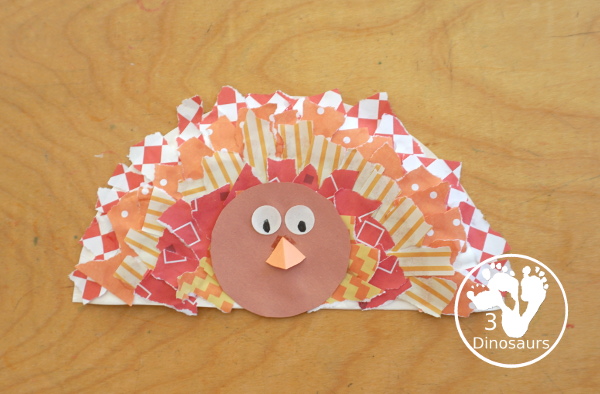 Torn Paper Turkey Craft For Thanksgiving - a fun torn paper craft you can make with kids. It is simple and easy to make - 3Dinosaurs.com