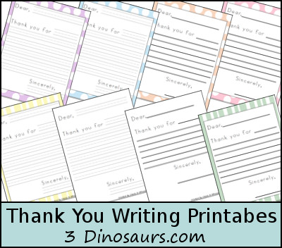 Free Thank You Writing Printables by 3Dinosaurs.com