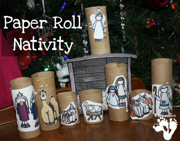 Easy to Make Paper Roll Nativity - Gluing pictures on paper rolls for the Nativity. - 3Dinosaurs.com