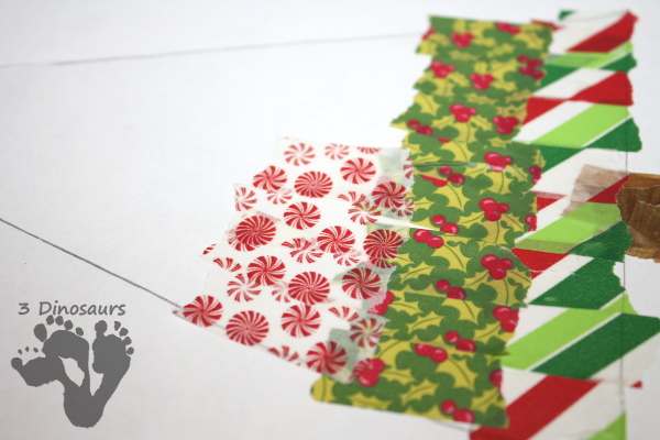 Easy Fine Motor Washi Tape Christmas Tree - a fun way to make a Christmas tree with washi tape - 3Dinosaurs.com