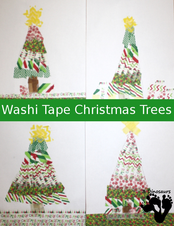 Easy Fine Motor Washi Tape Christmas Tree - a fun way to make a Christmas tree with washi tape - 3Dinosaurs.com