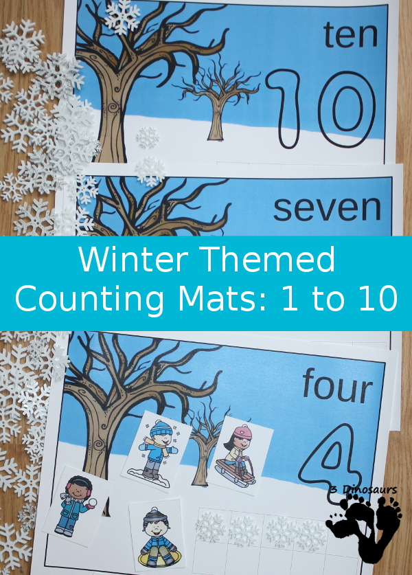 FREE Easy to Use Hands-On Winter Counting Mats: numbers 1 to 10 with ten frames and counting items - 3Dinosaurs.com