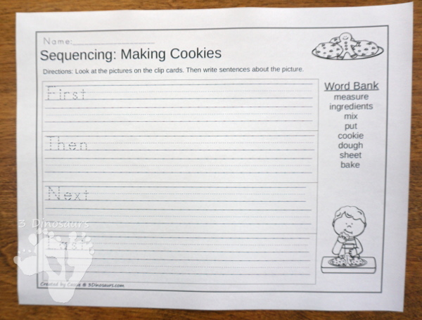 Sequencing Cards Set for Winter - 4 different sets: Decorating a Christmas Tree, Making Hot Chocolate, Making Cookies, and Wrapping A Gift in a growing bundle with clip cards, task cards, no-prep worksheets and easy reader books $ - 3Dinosaurs.com #printablesforkids #sequencingforkids #christmas #winterprintables #tpt #teacherspayteachers