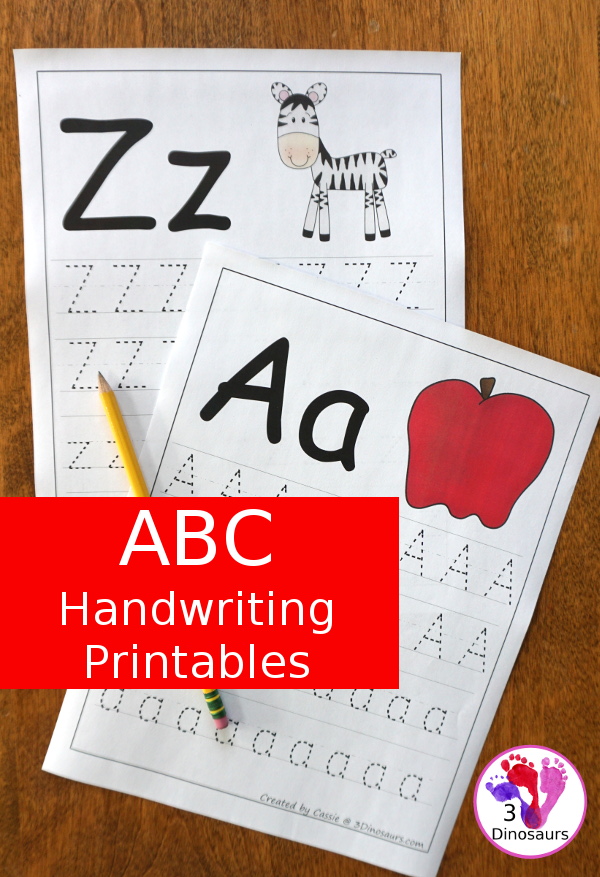 Free ABC Handwriting Printables - all 26 letters with uppercase and lowercase letters to trace - 3Dinosaurs.com