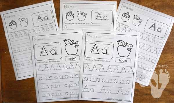 Free ABC Handwriting Printables - all 26 letters with uppercase and lowercase letters to trace - 3Dinosaurs.com