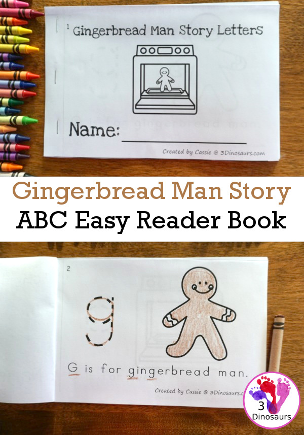 Free Gingerbread Man Story ABC Easy Reader Book - 10 page book with abc themes for parts for the gingerbread man story - 3Dinosaurs.com