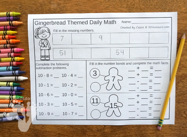 No-Prep Gingerbread Math Printables For Addition & Subtraction or Multiplication & Division - 30 pages in each set with review sheets at the end - 3Dinosaurs.com