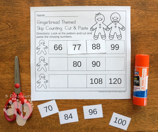 Free Gingerbread Skip Counting Cut & Paste - skip counting 2 to 12 with 4 pages of printables - 3Dinosaurs.com