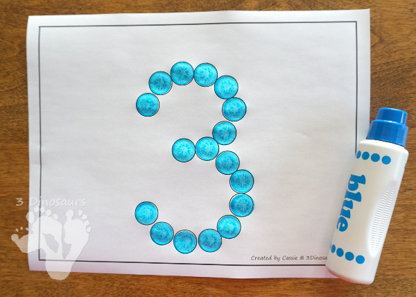 Free Number Dot Marker Printable: 1 to 20 - easy to use printable for kids that like to use dot markers or hands-on items - 3Dinosaurs.com