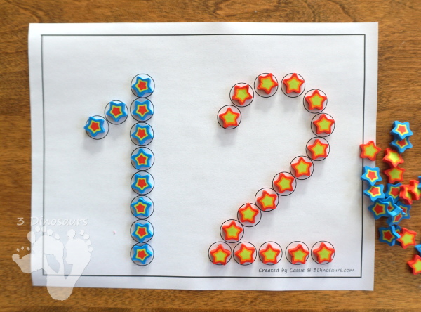 Free Number Dot Marker Printable: 1 to 20 - easy to use printable for kids that like to use dot markers or hands-on items - 3Dinosaurs.com