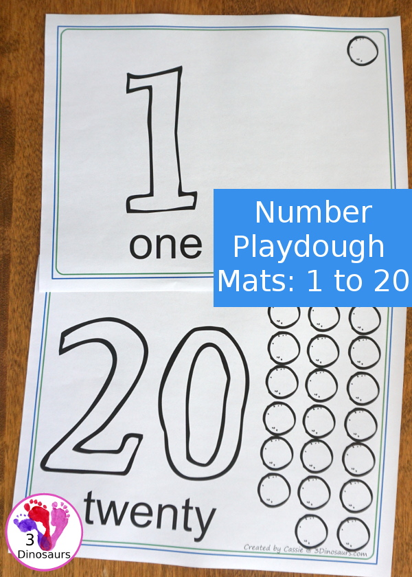 Free Number Playdough Mats: 1 to 20 - simple and easy playdough mats to use with kids - 3Dinosaurs.com