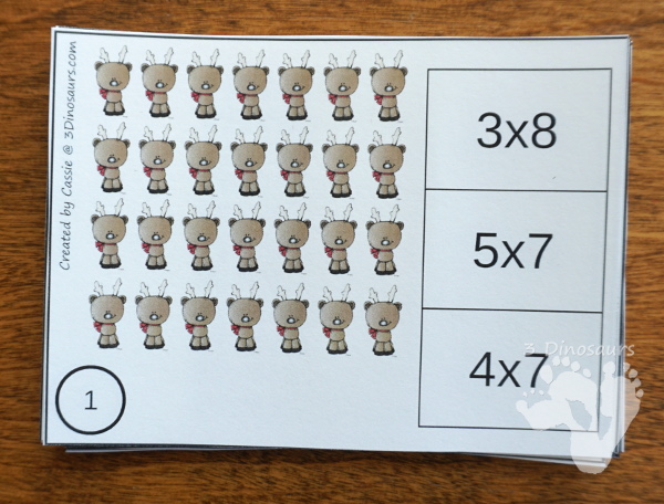 Free Reindeer Array Clip Cards & Worksheet - 12 clip cards and 1 matching worksheet to work on arrays with a run reindeer theme - 3Dinosaurs.com