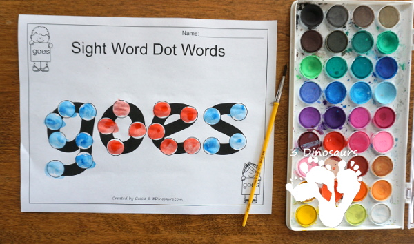 Free Romping & Roaring Second Grade Sight Words: gave, goes, green, its 6 pages of printables for each word - 3Dinosaurs.com