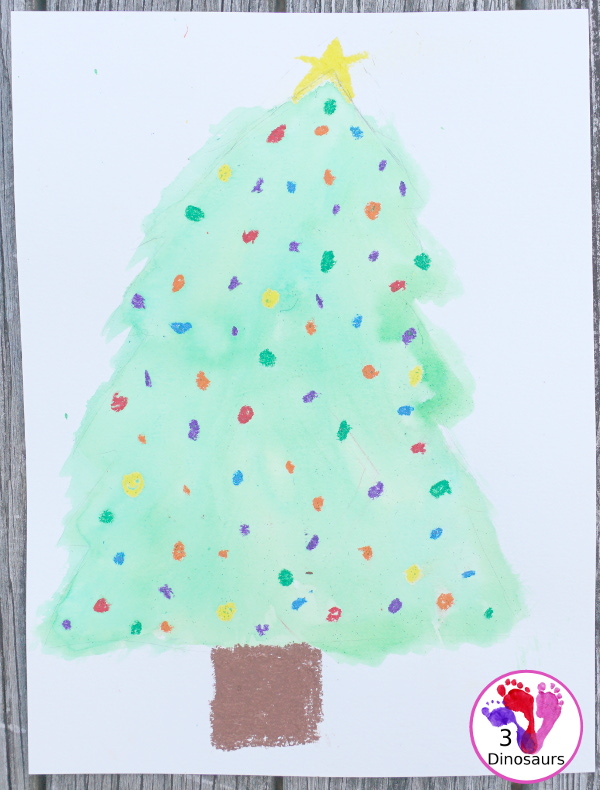 Watercolor and Oil Pastels Christmas Trees - Easy to do Christmas watercolor painting with great for open-ended design - 3Dinosaurs.com