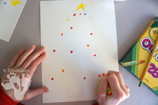 Watercolor and Oil Pastels Christmas Trees - Easy to do Christmas watercolor painting with great for open-ended design - 3Dinosaurs.com