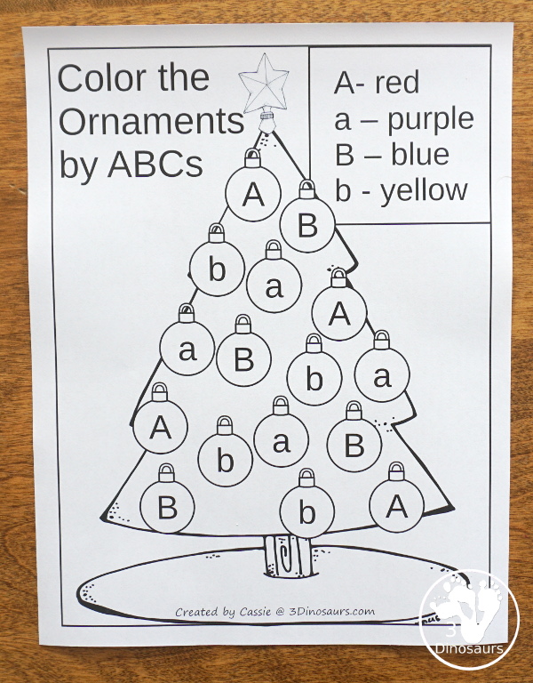 Free Christmas Tree ABC Coloring - A fun st of coloring pages that work on uppercase and lowercase letters with two letters on a no-prep page - 3Dinosaurs.com