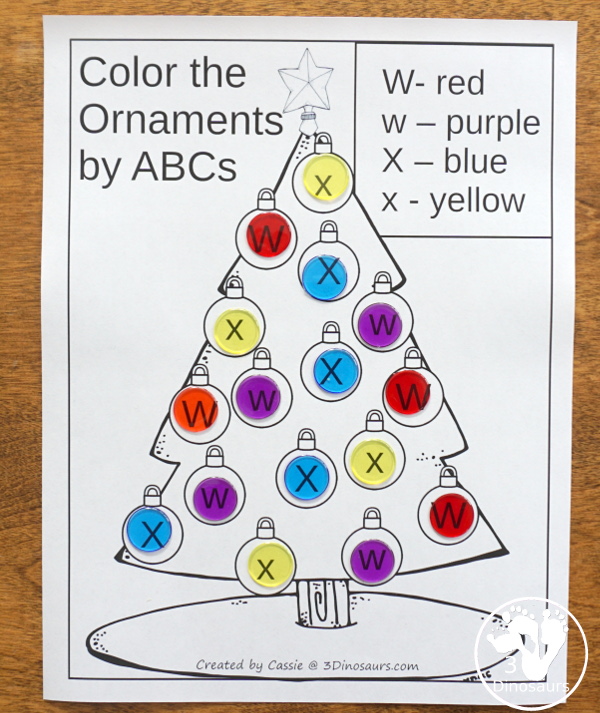 Free Christmas Tree ABC Coloring - A fun st of coloring pages that work on uppercase and lowercase letters with two letters on a no-prep page - 3Dinosaurs.com