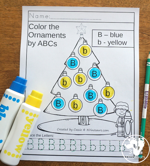 Christmas Tree Activities - with prewriting Christmas trees, prewriting lights, ABC coloring, ABC clip cards, Shape tracing, shape easy reader book, number clip cards, number counting book and more - 3Dinosaurs.com