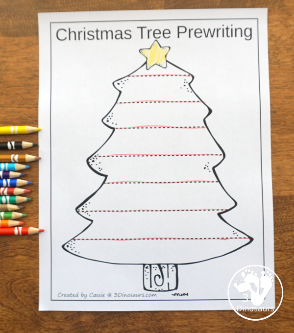 Free Christmas Tree Prewriting - 4 pages of no-prep prewriting with a Christmas Tree theme - 3Dinosaurs.com