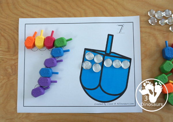 Dreidel Dot the Number Count the Number - hands-on activities you can do with the dreidel to make it a fine motor activity with counting. - 3Dinosaurs.com