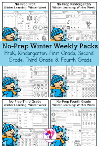 Winter Weekly No-Prep Packs For Prek to 4th Grade