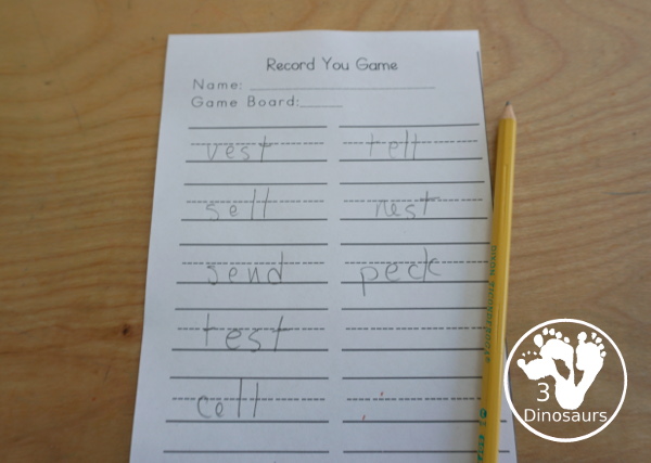 Free CVCC Word Printable Games - 4 fun games with CVCC short a words, CVCC short e words, CVCC short i words, CVCC sort u words with pictures outside and words to find in the middle. A great review for CVCC words- 3Dinosaurs.com