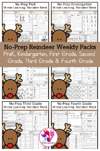 Reindeer No-Prep Weekly Packs – For Prek to 4th Grade