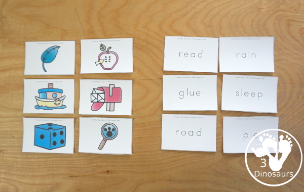 Free Vowel Team Matching Cards - You have two cards for each vowel team with a picture and then a matching word with the same vowel team as the card. This is a fun matching activity for older kids - 3Dinosaurs.com