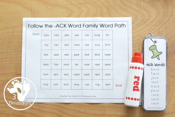 Free CVCC Word Family Word Path: ACK, ECK, ICK, OCK, UCK - you follow the word ending and read the CVCC words as you go through the word path. - 3Dinosaurs.com