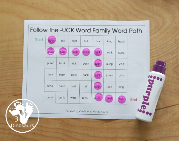 Free CVCC Word Family Word Path: ACK, ECK, ICK, OCK, UCK - you follow the word ending and read the CVCC words as you go through the word path. - 3Dinosaurs.com