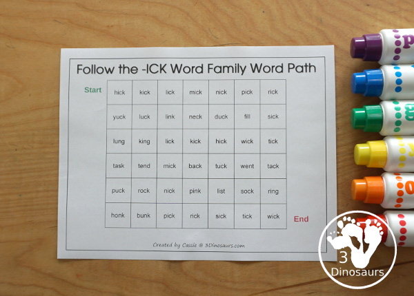 Free CVCC Word Family Word Path: ACK, ECK, ICK, OCK, UCK - you follow the word ending and read the CVCC words as you go through the word path. - 3Dinosaurs.com