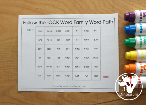 Free CVCC Word Family Word Path: ACK, ECK, ICK, OCK, UCK - you follow the word ending and read the CVCC words as you go through the word path. - 3Dinosaurs.com