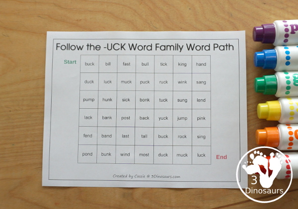 Free CVCC Word Family Word Path: ACK, ECK, ICK, OCK, UCK - you follow the word ending and read the CVCC words as you go through the word path. - 3Dinosaurs.com