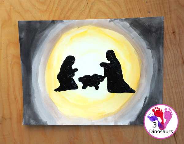 Nativity Painting with Cookie Cutters is a great nativity activity that you can do with kids. A great nativity scene that kids can make with watercolors, paint, and cookie cutters. - 3Dinosaurs.com