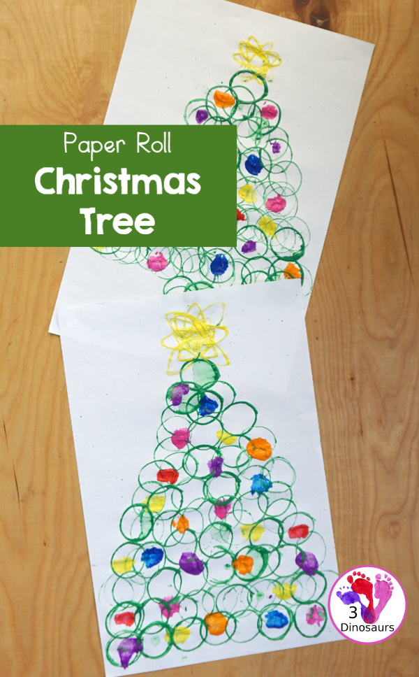 Christmas Tree Paper Roll Painting - a fun painting craft that you can do with kids to make a Christmas tree - 3Dinosaurs.com