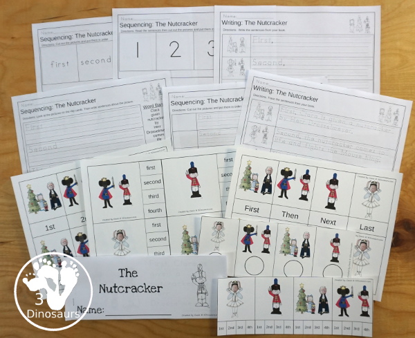 Sequencing: The Nutcracker with clip cards, task cards, no-prep worksheets, writing activities and easy reader books $ - 3Dinosaurs.com  #sequencingforkids 