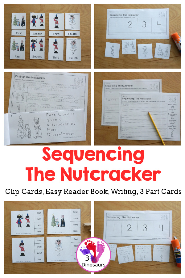 Sequencing: The Nutcracker with clip cards, task cards, no-prep worksheets, writing activities and easy reader books $ - 3Dinosaurs.com  #sequencingforkids 