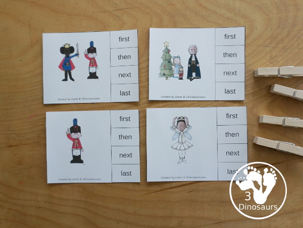 Sequencing: The Nutcracker with clip cards, task cards, no-prep worksheets, writing activities and easy reader books $ - 3Dinosaurs.com  #sequencingforkids 