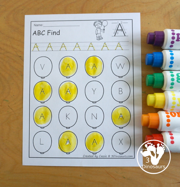 Balloon ABC Letter Find - All 26 Letters of the Alphabet - you have uppercase only and lowercase only with tracing the letters and find the letters. - 3Dinosaurs.com