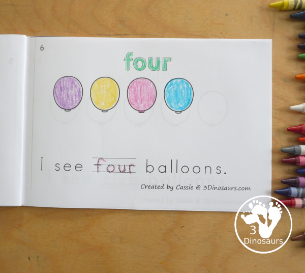 Free Balloon Number Word Counting Book Printable - with numbers from - to 10 for tracing, coloring, and counting balloon - 3Dinosaurs.com