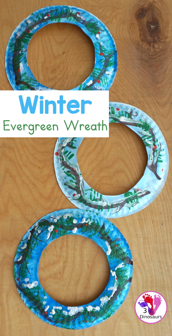 Winter Evergreen Wreath Craft - a fun wreath craft with a evergreen tree in winter with berries and snow.  - 3Dinosaurs.com