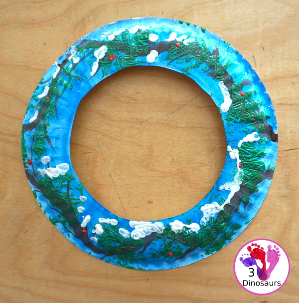 Winter Evergreen Wreath Craft - a fun wreath craft with a evergreen tree in winter with berries and snow.  - 3Dinosaurs.com