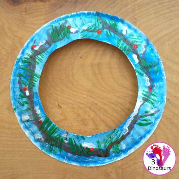 Winter Evergreen Wreath Craft - a fun wreath craft with a evergreen tree in winter with berries and snow.  - 3Dinosaurs.com