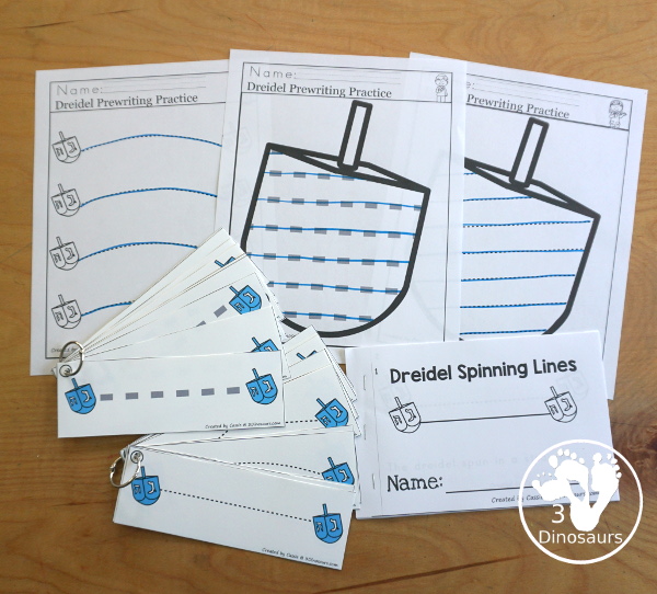 Hanukkah Activity Pack: Prewriting, Shapes, Letters & Numbers - 191 pages of Hanukkah activities with no-prep pages, clip cards and tracing strips to help with learning skills. A great addition to any Hanukkah activity - 3Dinosaurs.com