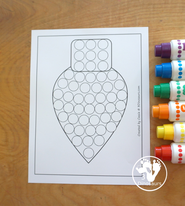 Free Christmas Lights Fine Motor Mats - you have 6 fine motor mats for kids to use. You have two Christmas lights templates, two Christmas lights fine motor templates, a Christmas dot marker template, and a Christmas light q-tip printable. Each works great for fine motor centers for tot, preschool, prek, and kindergarten. - 3Dinosaurs.com