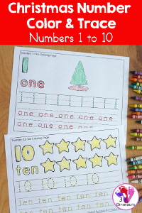 Free Christmas Number Color & Trace 0 to 10