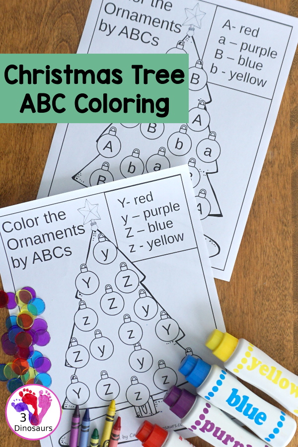 Free Christmas Tree ABC Coloring - A fun st of coloring pages that work on uppercase and lowercase letters with two letters on a no-prep page - 3Dinosaurs.com